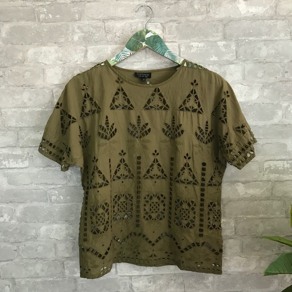Topshop Tops - 🎂 Topshop olive green eyelet blouse